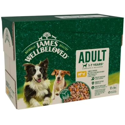 Image of James Wellbeloved Adult Dog Food with Lamb and Chicken in Gravy Pouch 12 x 90 g