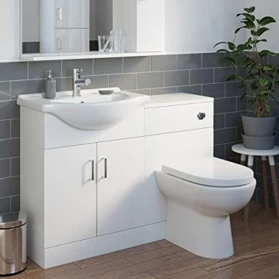 Image of Affine 1150mm Toilet and Bathroom Vanity Unit Combination Basin Sink Furniture Storage Cabinet Gloss White