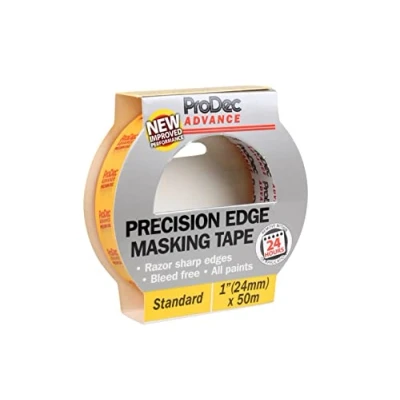 Image of ProDec Advance ATMT001 24mm (1 inch) x 50m Precision Edge Multi Surface Painters Masking Tape for Razor Sharp Lines with No Paint Bleed 1&quot;,Yellow