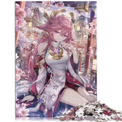 Image of Puzzle 1000 Pieces Puzzles for Adults Genshin Impact Yae Miko Wooden Jigsaw &amp; Kids Age 12 Up Great Gift Size: 50x75cm