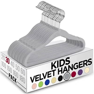 Image of Utopia Home Kids Hangers Velvet (Pack of 30) Non Slip Children Hangers, Ultra Slim Space Saving Baby Infant and Toddler Sturdy &amp; Durable Clothes (Grey)