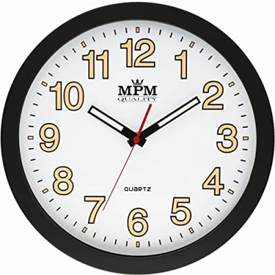 Image of MPM Quality Lumini Wall Clock, White/Black, Diameter 300 x 40 mm, Luminescent, Quartz Stepper Motor, Mineral Glass, Decoration for Any Room
