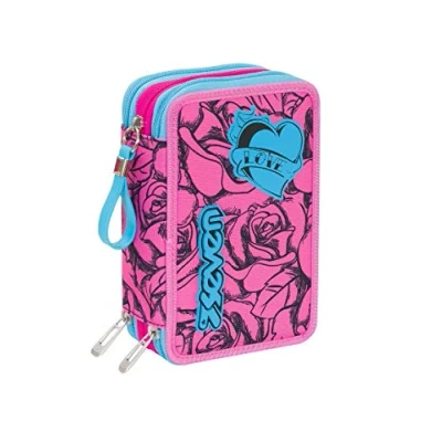Image of SEVEN School Pencil case LEFLEUR 3 Compartments Pink Eraser Markers etc., pink,