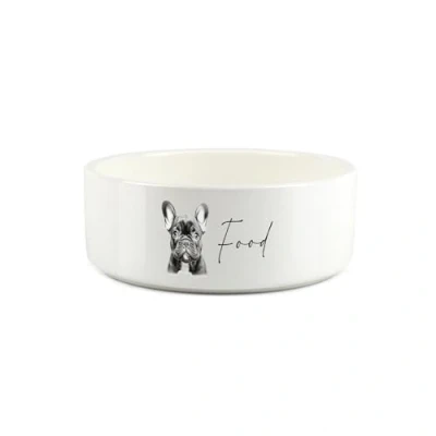 Image of Frenchie Pet Bowl Black &amp; White French Bulldog Portrait Small Ceramic Food Dish For Dogs