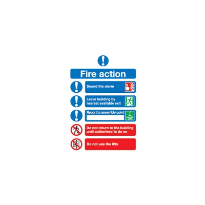 Image of Sitesafe Fire Action Vinyl Sign 250 x 300mm