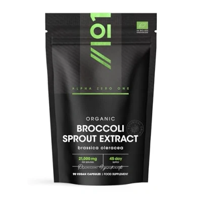 Image of Organic Broccoli Sprout Extract 21,000mg 90 Vegan Capsules High Strength 15:1 Brassica Oleracea Supplement Resealable and Recyclable Pouch by Alpha01