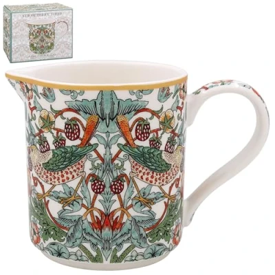 Image of The Leonardo Collection William Morris Strawberry Thief Jug for Kitchen &amp; Home Ceramic Or Glass Multiple Use Beautiful Cream Milk Vase Daily Can Be Used As Water Too