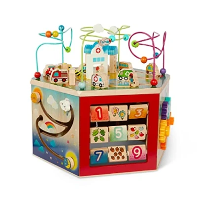 Image of Battat Wooden Activity Cube Toddler Center Baby Play Bead Maze CurioCity 12 Months +