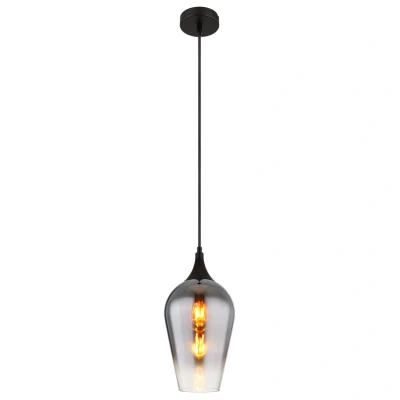 Image of Lavus Dome Pendant Ceiling Light Matt Black Chromed Glass Shade 1x E27
