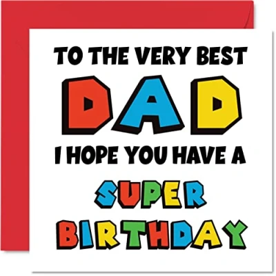 Image of Fun Birthday Cards for Dad Super Happy Card from Son Daughter, Father Video Game Gifts, 145mm x Gamer Bday Greeting Daddy Papa