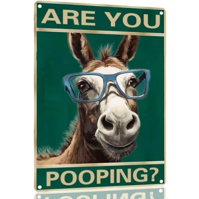 Image of Donkey Vintage Metal Tin Sign Are You Pooping Bathroom Funny Art Poster Decoration Toilet Cave Bar Home Wall 6x8 Inch