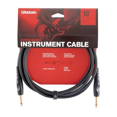Image of D’Addario Accessories Custom Series Guitar Cables Instrument Cable with ¼ Inch Ends High Performance Cord For Guitars, Bass, Keyboards Mono Straight End, 10 feet
