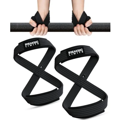 Image of BREAKING LIMITS Figure 8 Lifting Strap Deadlifting Straps for Men &amp; Women Gym Powerlifting, Strongman, Weightlifting Deadlift (Black, Medium)