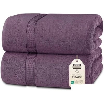 Image of Utopia Towels Premium Jumbo Bath Sheet (90 x 180 cm, 2 Pack) 100% Ring Spun Cotton Highly Absorbent and Quick Dry Extra Large Super Soft Hotel Quality Towel (Plum)