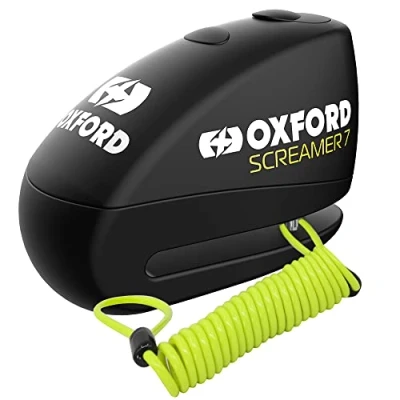 Image of Oxford Screamer 7 Alarm Disc Lock Black LK289 with 1.5M Reminder Cable For Motorcycle Motorbike Security
