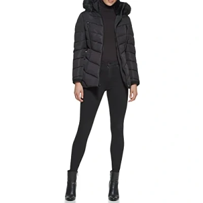 Image of GUESS Women&#039;s Cold Weather Hooded Puffer Coat, Black, S
