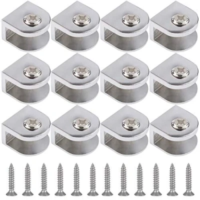 Image of Pack of 12 Glass Clamp Adjustable Holder, Strong Zinc Alloy Divider, for Installation 6 10 mm Thick and Acrylic Silver (with Screws)