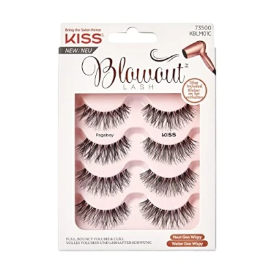 Image of KISS Blowout Lash Collection 4 Pairs False Eyelashes Pageboy Reusable Including Eyelash Glue Multipack
