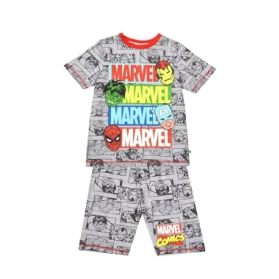 Image of Marvel Avengers Boys Pyjamas Set Action Packed Grey Short Sleeve Top &amp; PJ Bottoms Official Comics Nightwear Heroic Sleepwear for Kids (Ages 4 8 Years) (L6_0330_Y, 5 6