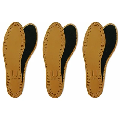 Image of Lenzen 3 Pairs Genuine Leather Shoe Insoles with Activated Carbon I Insole Odour Control Breathable (45 EU / 11 UK Men)