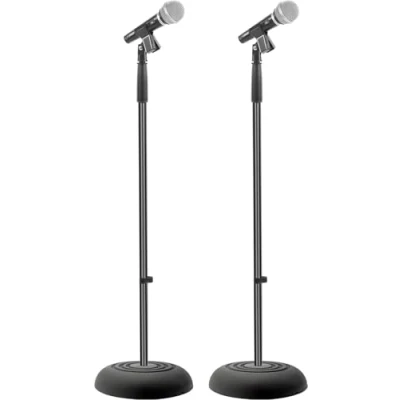 Image of Pyle, Microphone Stand, Universal Compact Base Mic Boom, Adjustable Heavy Duty Lightweight Studio Floor Standing Holder w/Standard 3/8“ Adapter, Straight Stand (Pair)