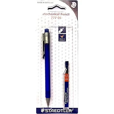 Image of Staedtler 7775BKD25DA Mechanical Pencil Graphite and 1 x Pack Box (HB Leads Included). Filled with B Lead Diameter 0.5 mm Barrel Colour Orange/Blister Card