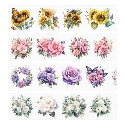 Image of VBRHFRIF 4 Rolls Of Flower Tape, Transparent Stickers, Scrapbooking Gift Decoration Photo Album Tape