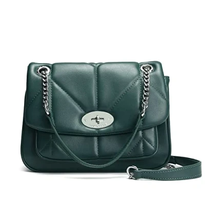 Image of David Jones Women&#039;s Crossbody Bag Quilted Girl Shoulder Chains PU Leather Clutch Messenger Medium Size Ladies Elegant Handbag Evening Party City Green