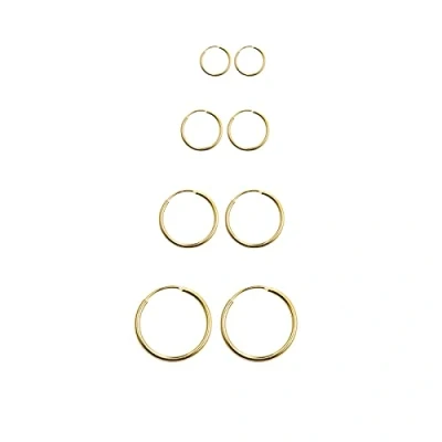 Image of 925 Sterling Silver Earrings Set 4 Pairs Gold Hoop Unisex Sleeper Hoops 10mm/12mm/14mm/16mm Womens Mens for Women Men Girls