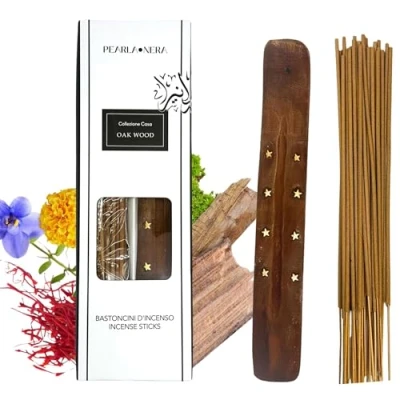 Image of Pearla Nera Oak Wood Incense Sticks with Wooden Holder 40 for Aromatherapy, Meditation, Healing, Spirituality and Relaxation