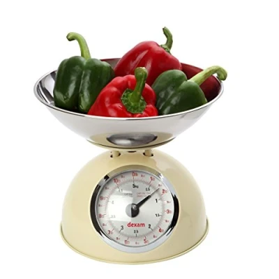 Image of Dexam 17848104 Cream Retro Kitchen Scales with a large bowl, stainless steel