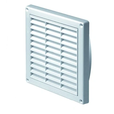 Image of White Air Vent Grille 165mm x with Adjustable Shutter Fly Screen / Mesh and 100mm 4&quot; Round Duct Pipe Connection Collar Ducting Ventilation Cover T54