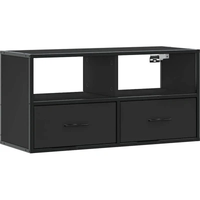 Image of vidaXL TV Cabinet Stand Black Engineered Wood &amp; Metal Media Unit, Ample Storage, Wall mounted Design, 80x31x39.5 cm, for Living Room