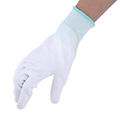 Image of 1 Pair Anti Static Antiskid Glove PU Coated Palm Non slip Wearable Gloves for PC Computer Phone Repair Safety Working (M green)
