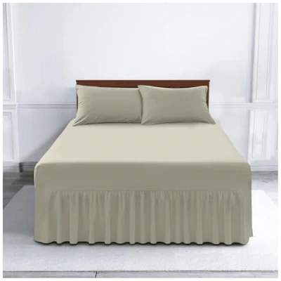 Image of GC GAVENO CAVAILIA Percale Valance Sheets King Size Polycotton Bed Sheet Frill Bedding Plain Dyed Non Iron Cream