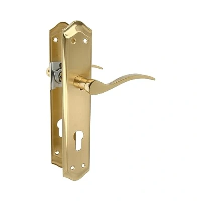 Image of Amig Plate Handle Set Suitable for Interior and Exterior Passage Doors with Crank Comfortable, Elegant Timeless Keyhole Brass Gold Colour 256 x 48 mm