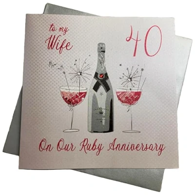 Image of WHITE COTTON CARDS Large to My Wife Ruby Wedding, Handmade 40th Anniversary Card, White, XLBD40W