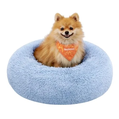 Image of Feandrea Dog Bed, Donut Cat Fluffy Calming Pet Bed with Removable, Washable Cover, Soft Long Plush, 60 cm, Pale Blue PGW038Q01