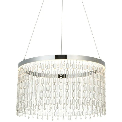 Image of Liliana Single Pendant Ceiling Lamp, Chrome Plate, Crystal Glass