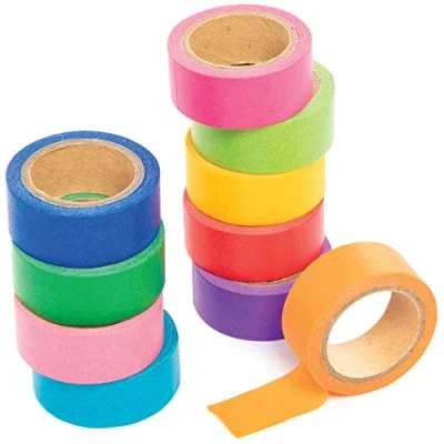 Image of Baker Ross AT794 Rainbow Colours Washi Tape Pack of 10, Sticky and Decorative for Card Craft, Scrapbooking Arts Crafts Kids