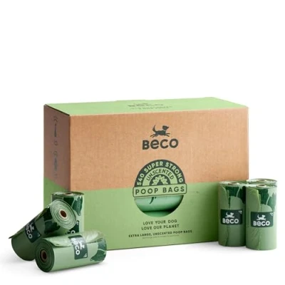 Image of Beco Strong &amp; Large Poop Bags 540 (36 Rolls of 15) Unscented Dispenser Compatible Dog Poo Green, BBG