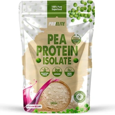 Image of Pea Protein Isolate Powder 1kg Vegan 100% Plant Gluten Free, Vegetarian Shake for Superfood Super Greens Dairy Free Shakes by PROELITE (1KG, Strawberry)