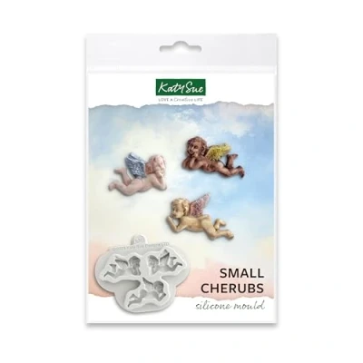 Image of Katy Sue Small Cherubs Silicone Mould for Cake Decorating &amp; Craft Makes 3 Mini Cherub Shapes with Wings Detailing Size 80 x 75 13mm