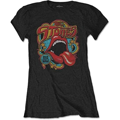 Image of Rolling Stones Women&#039;s The Retro 70s Vibe T Shirt, Black (Black Black), XL UK