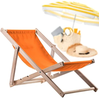 Image of KADAX Wooden Deck Chair, Foldable Lawn Beech Wood Sun Lounger for Garden, Beach, Balcony, Traditional Sunbed in Several Colours (Orange)