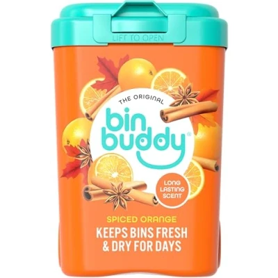 Image of Bin Buddy Festive Orange &amp; Cinnamon 450g, Freshener Deodoriser Powder, Leaves Your Smelling Great, Suitable for Indoor and Outdoor Bins