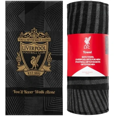 Image of Liverpool F.C. Towel for Men Women Teens Boys 100% Cotton Football Crest Quick Dry Beach Bath Swim Gym Holiday Shower Supporters&#039; Gear 137x69cm (Black)