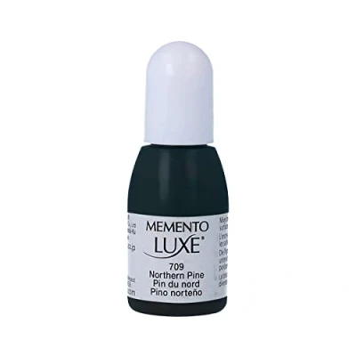 Image of Tsukineko Inker Stamp Ink 15 ml Green, Northern Pine Accessories Reinker for Memento Luxe Pads, 15ml