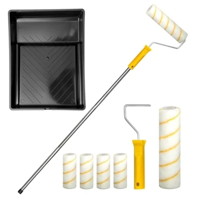 Image of GROWNEER 10 PCS Paint Roller Set 9 inch 3.9 Painting Rollers and Trays Sets for with Extension Pole Trim Ceiling Walls Doors