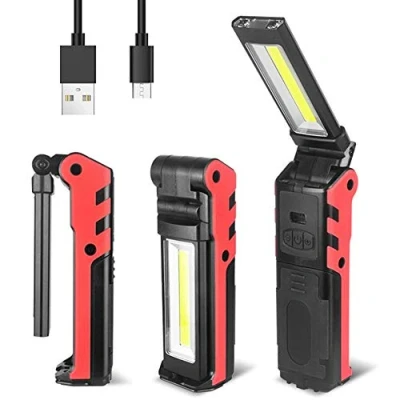 Image of LED Work Light Rechargeable USB Inspection Lamp COB Torch Portable Handheld Flashlight 270Rotate Magnetic with Base and Hook for Outdoor Workshop Camping Emergency Use